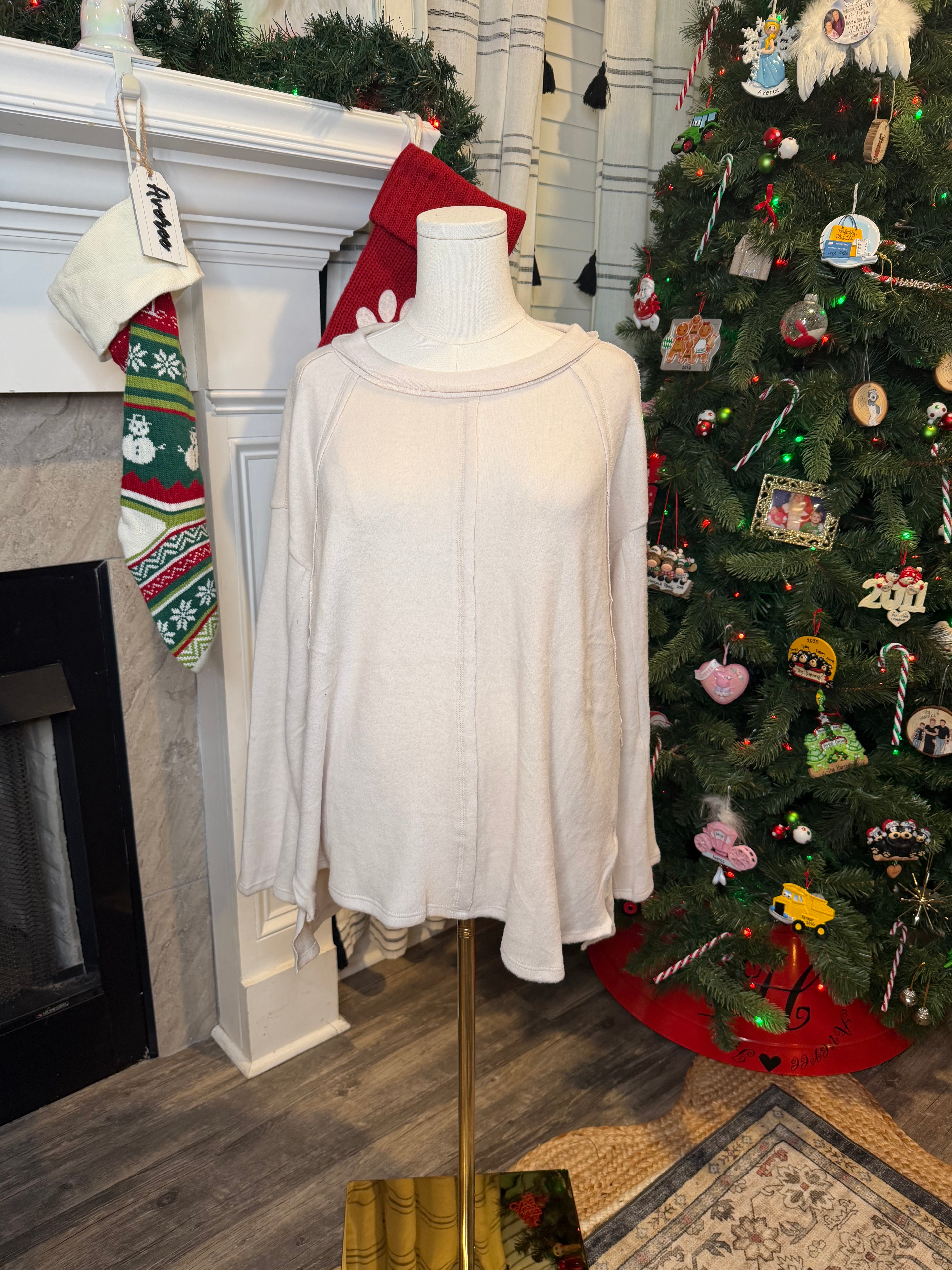 Zenana Exposed Seam Fuzzy Sweater