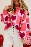 Love Heart Block Mock Neck Lantern Sleeve Valentine Sweater