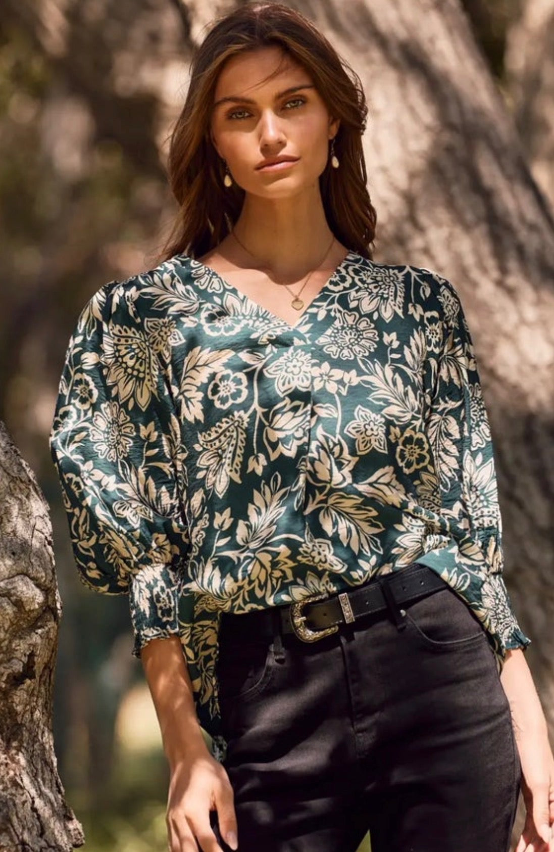 Forest Green Floral Top