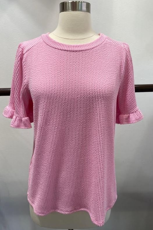 Ribbed Ruffle Sleeve Top
