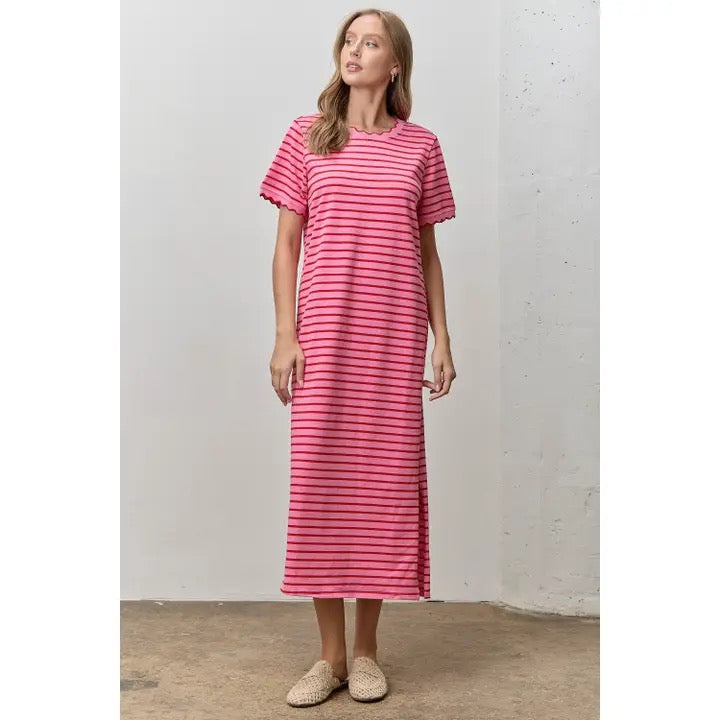 Cherry Soda Scalloped Striped Dress