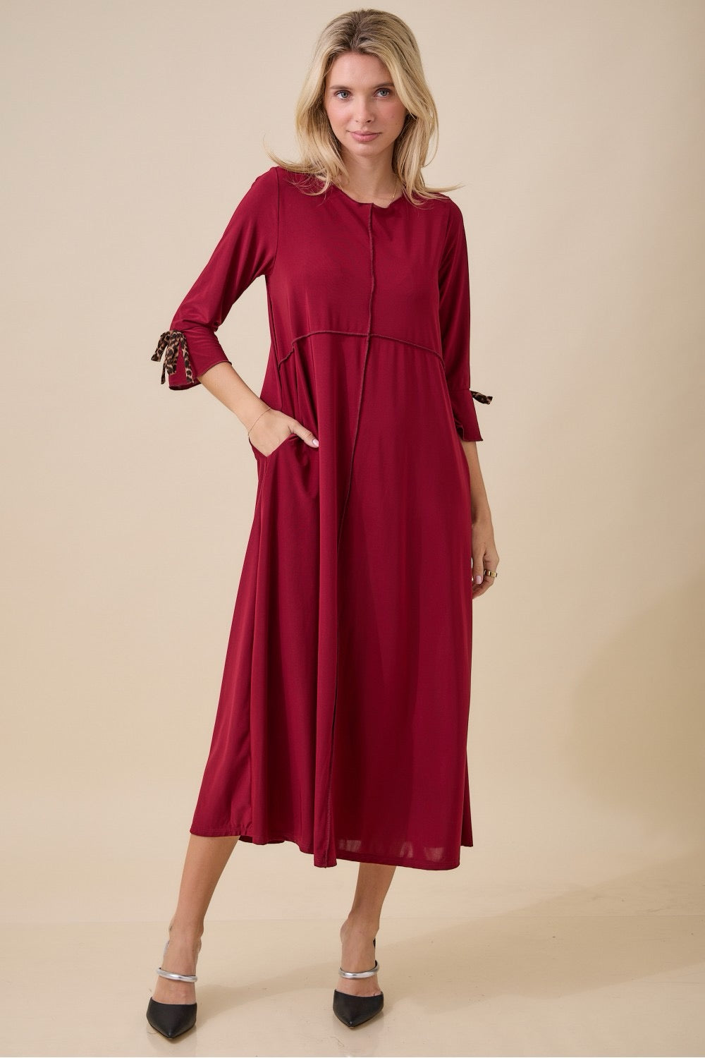 Leopard Bow Charm Midi Dress