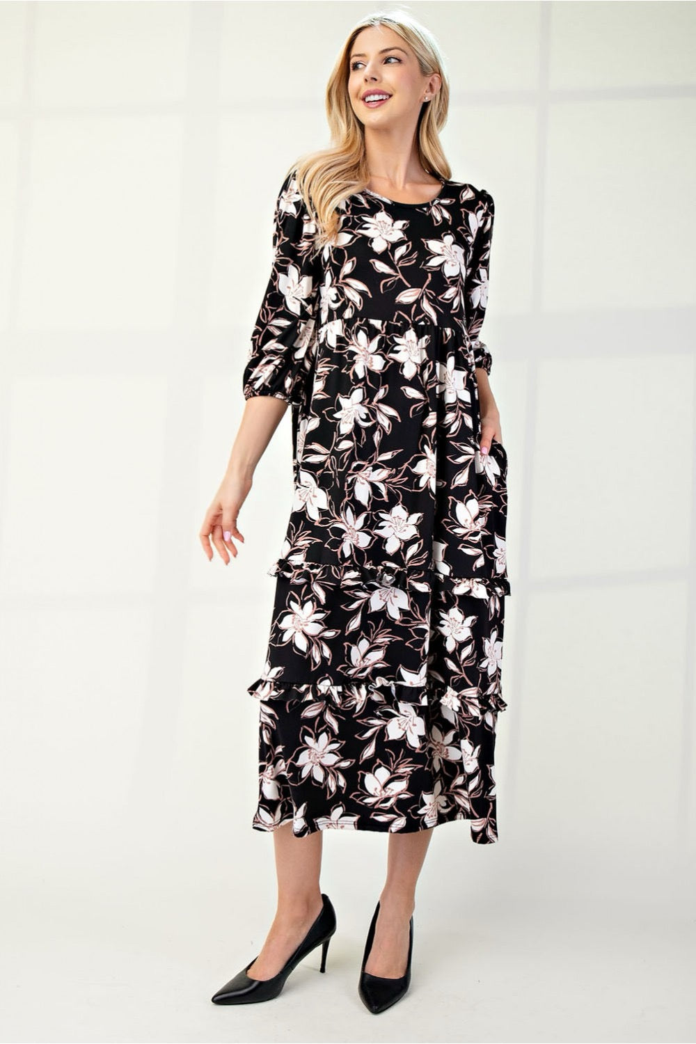 Sunday Floral Tiered Midi-Dress