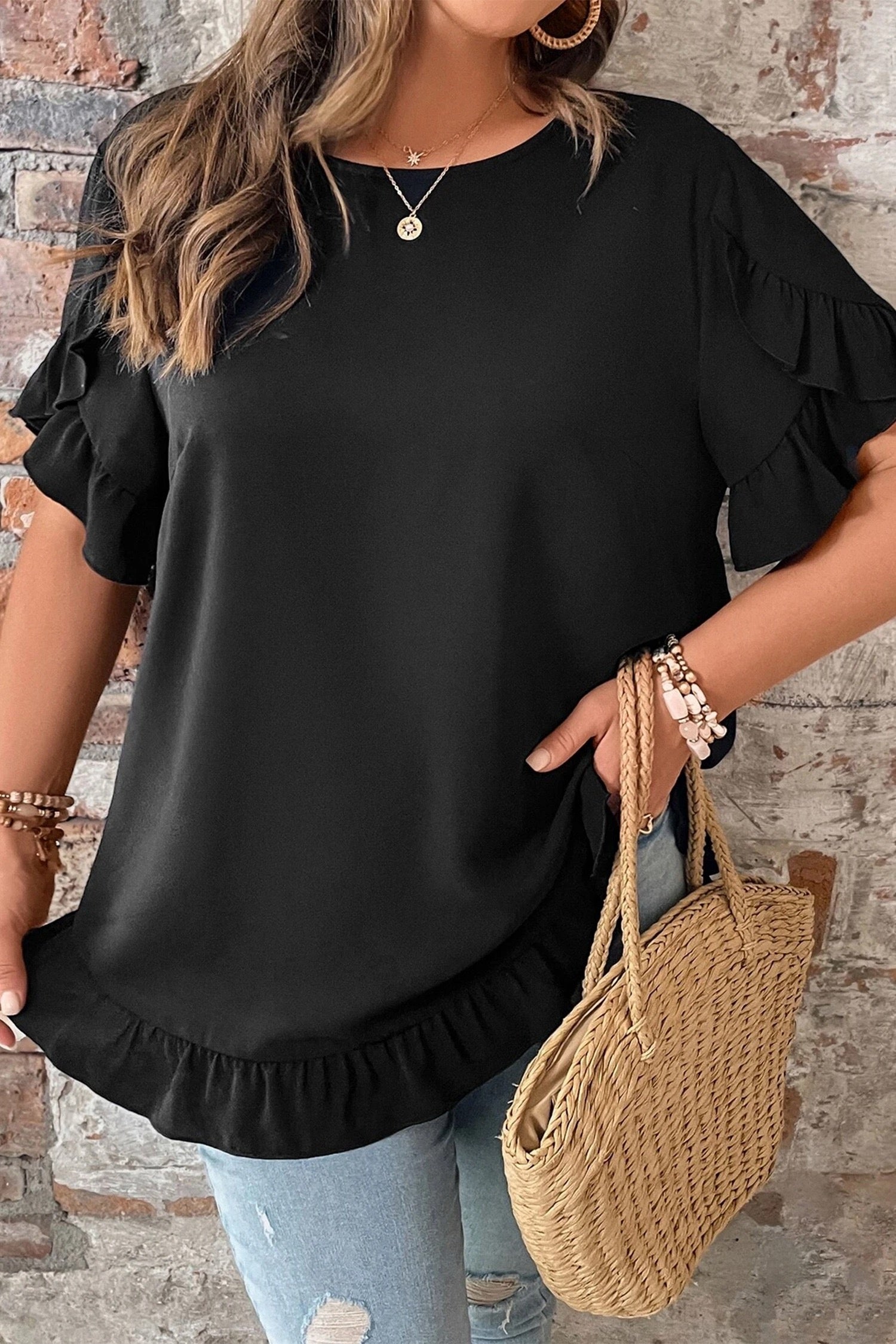 Black Ruffle Top