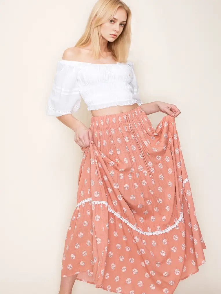 Peachy Daisy Maxi Skirt