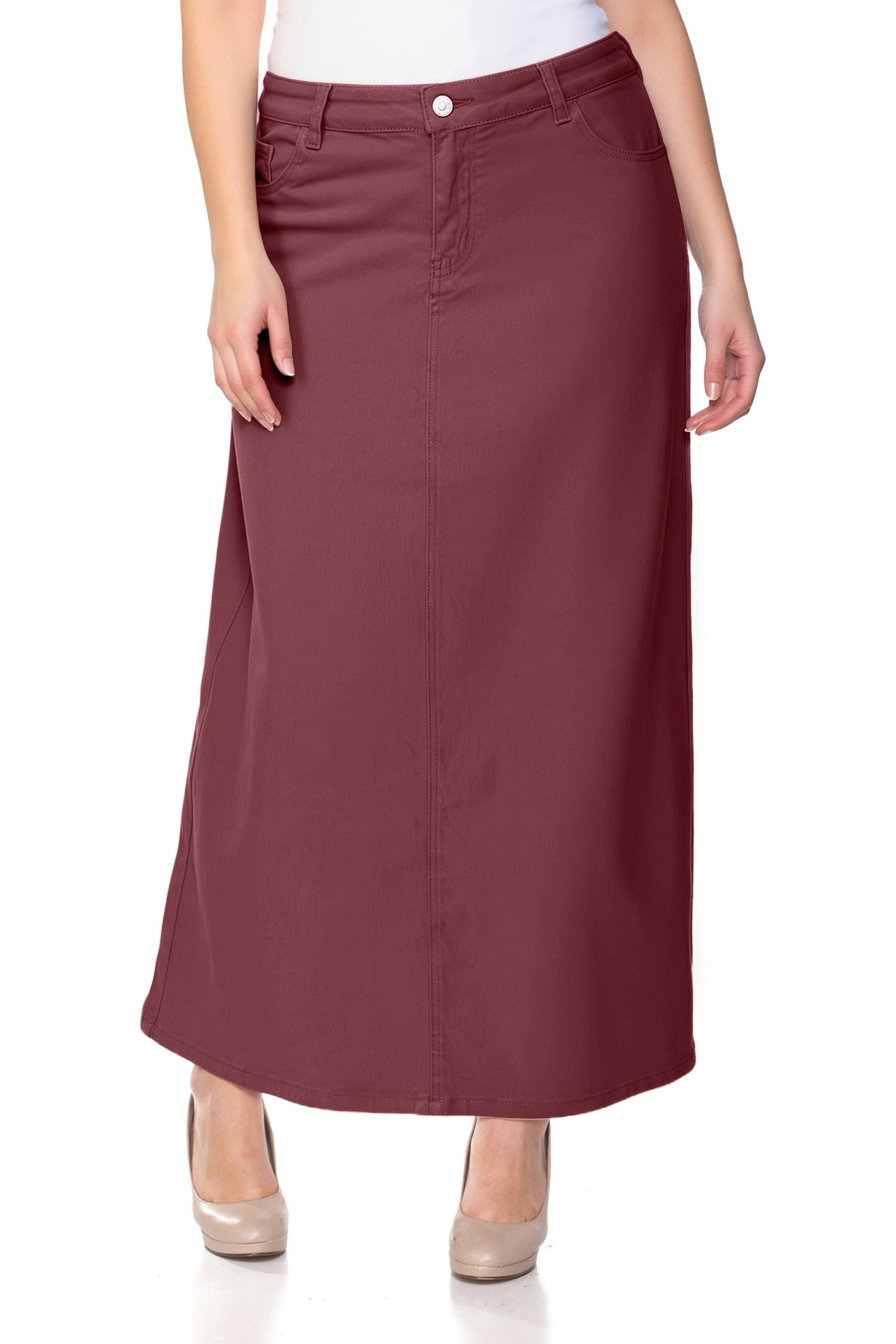 Burgundy Long Denim Skirt