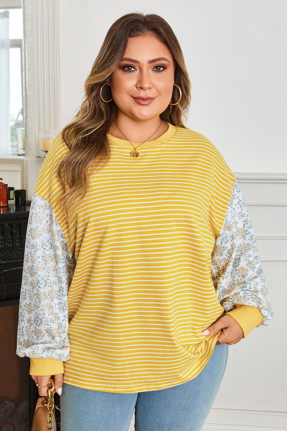 Dear Lover Yellow Stripe Flower Top