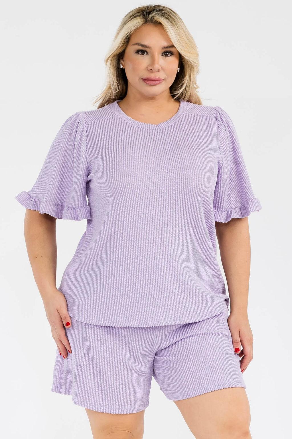Ribbed Ruffle Sleeve Top