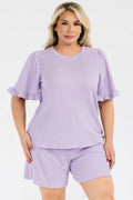 Ribbed Ruffle Sleeve Top